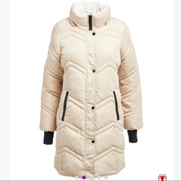 NWT Steve Madden Creme Long Heavy Duty Snow Winter Zipper Puffer Coat Size 2X - Picture 2 of 5
